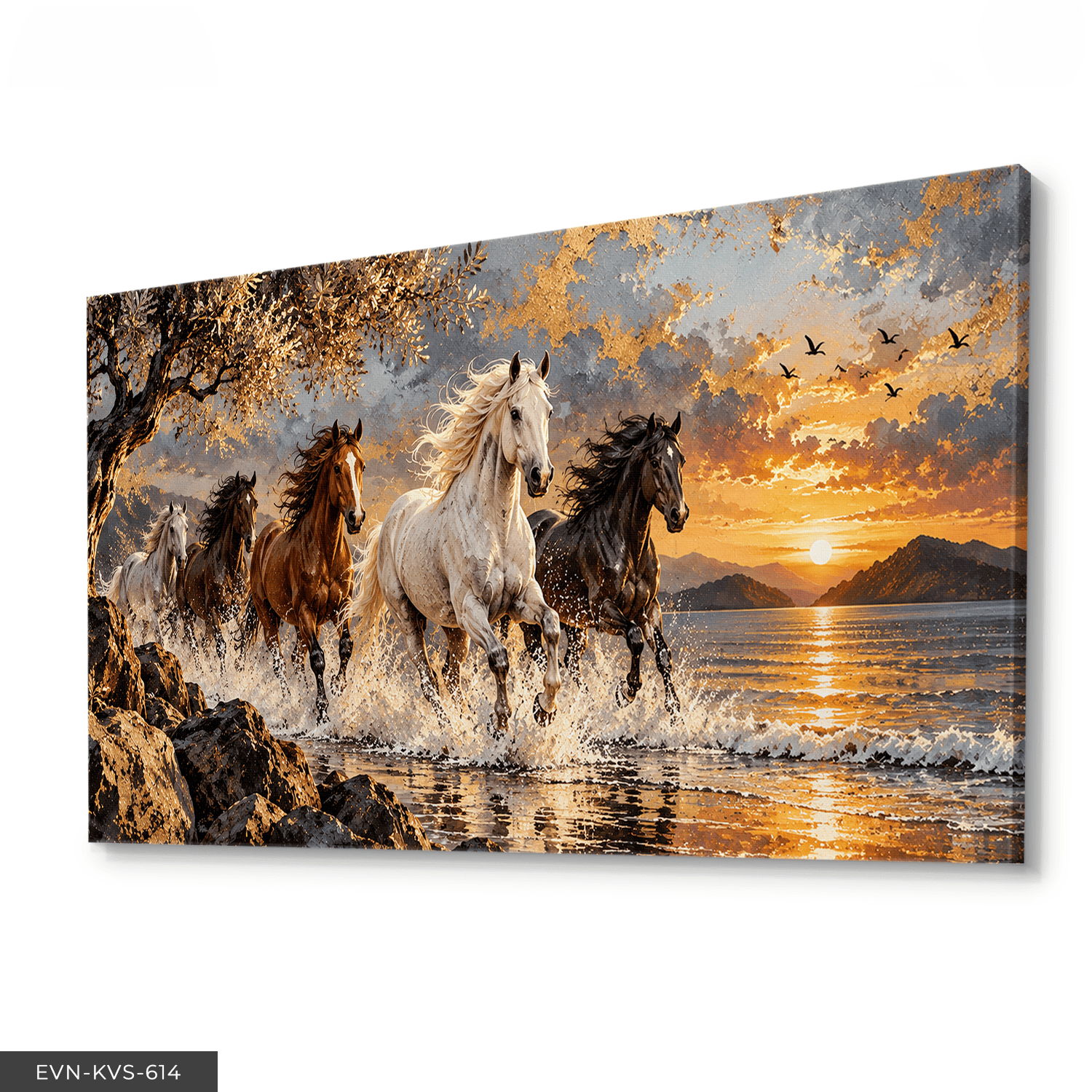 Gündoğumunda Atlar Tek Parça Kanvas - Canvas Tablo