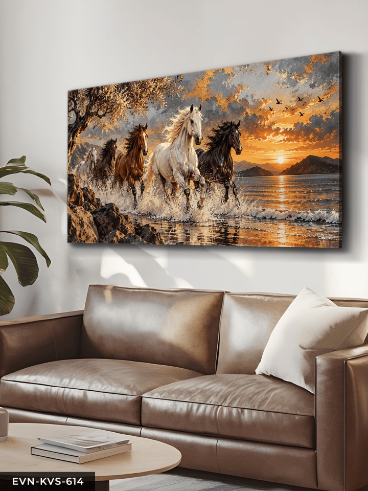 Gündoğumunda Atlar Tek Parça Kanvas - Canvas Tablo