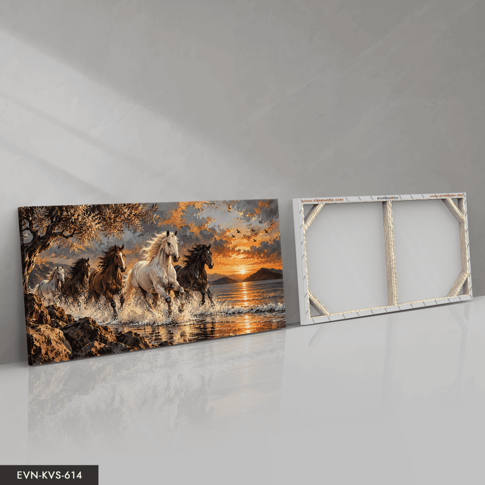 Gündoğumunda Atlar Tek Parça Kanvas - Canvas Tablo
