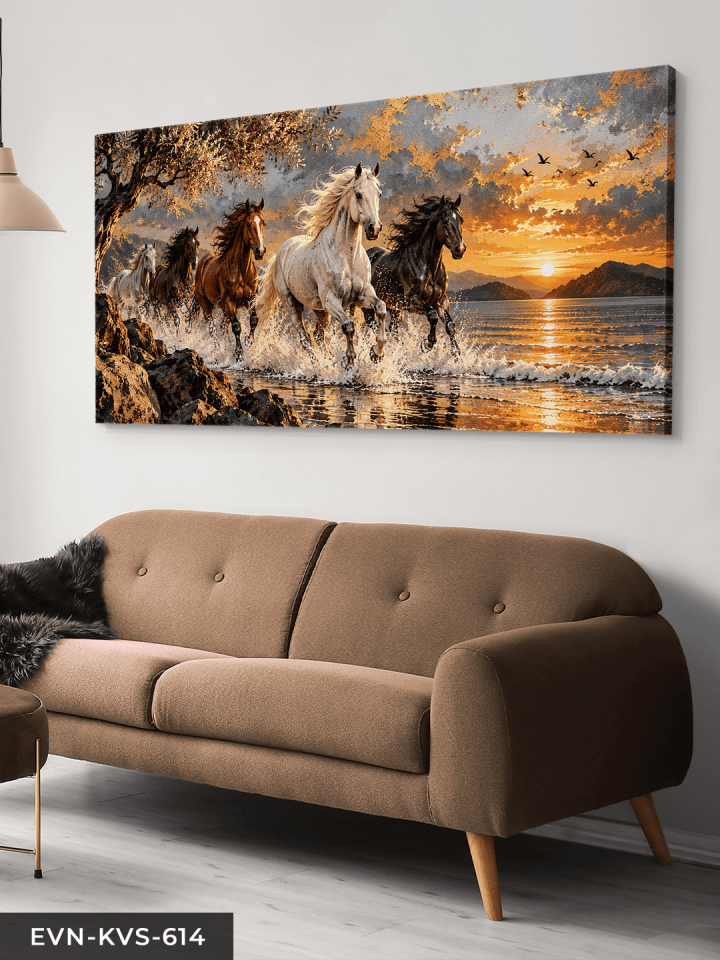 Gündoğumunda Atlar Tek Parça Kanvas - Canvas Tablo