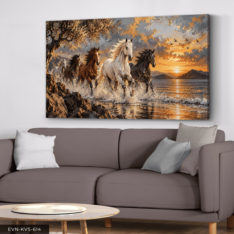Gündoğumunda Atlar Tek Parça Kanvas - Canvas Tablo
