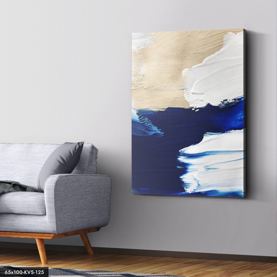 Tuval Mavi Beyaz Kanvas - Canvas Tablo 40 x 30 CM - Çok Renkli