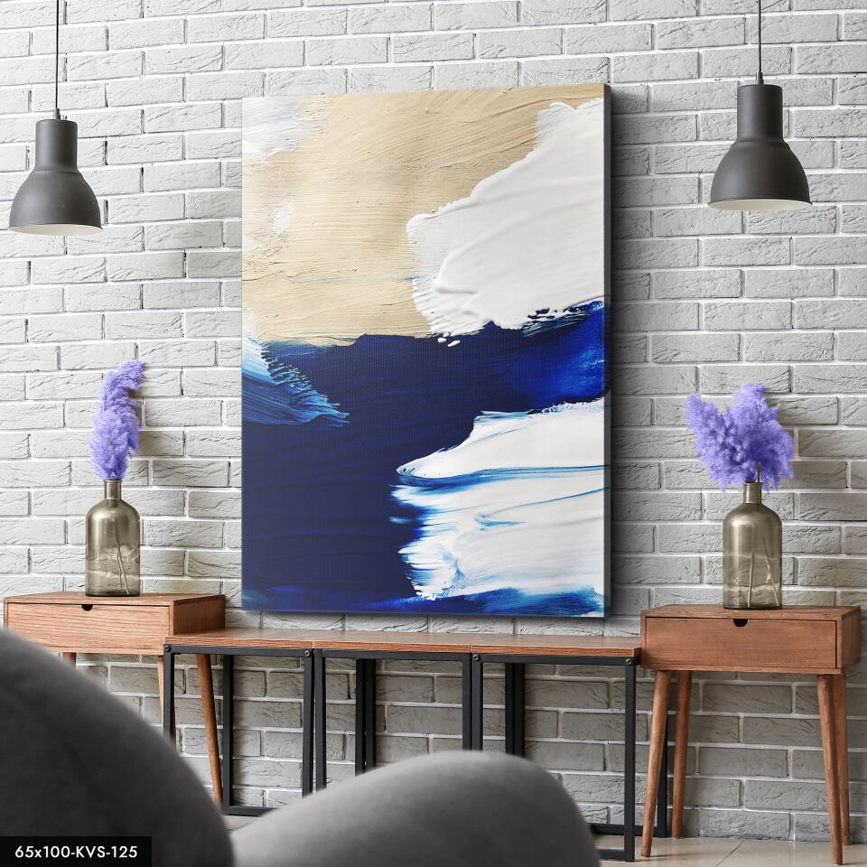 Tuval Mavi Beyaz Kanvas - Canvas Tablo 40 x 30 CM - Çok Renkli