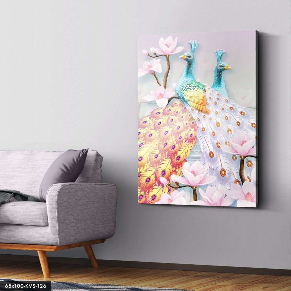 Tavus Kuşu Kanvas - Canvas Tablo 40 x 30 CM - Çok Renkli