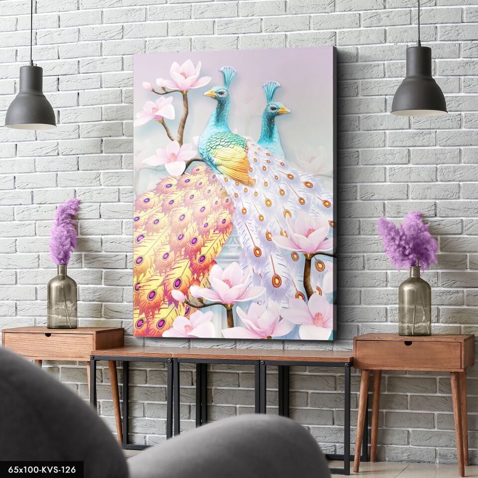 Tavus Kuşu Kanvas - Canvas Tablo 40 x 30 CM - Çok Renkli