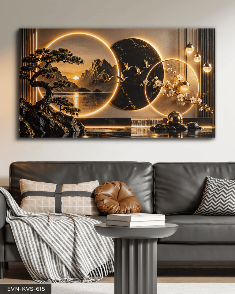 Yuvarlak Desenler ve Manzara Tek Parça Işıksız Kanvas - Canvas Tablo