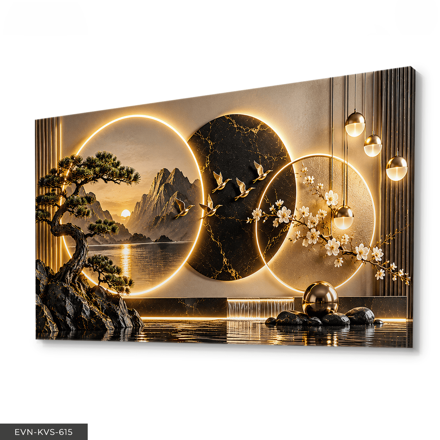 Yuvarlak Desenler ve Manzara Tek Parça Işıksız Kanvas - Canvas Tablo