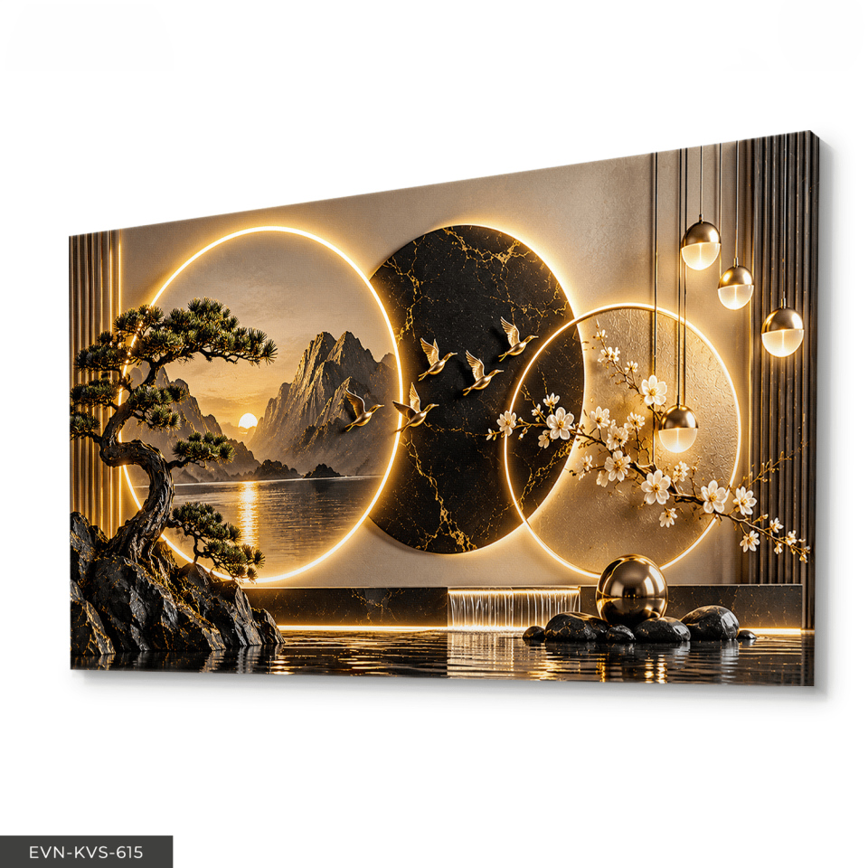 Yuvarlak Desenler ve Manzara Tek Parça Işıksız Kanvas - Canvas Tablo
