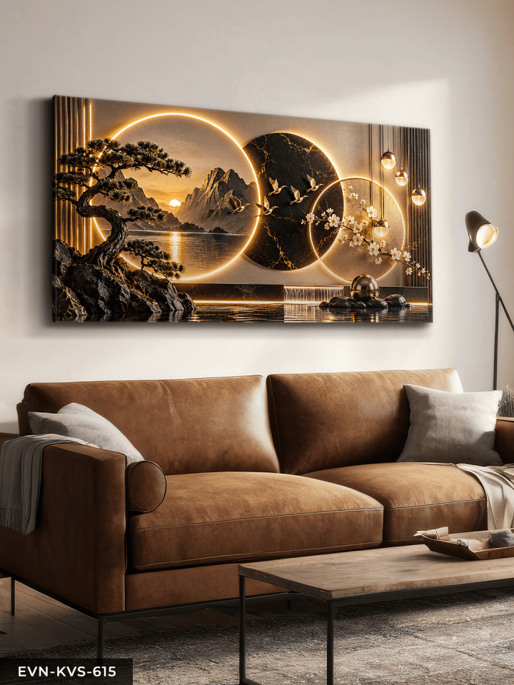Yuvarlak Desenler ve Manzara Tek Parça Işıksız Kanvas - Canvas Tablo