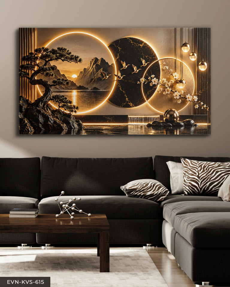 Yuvarlak Desenler ve Manzara Tek Parça Işıksız Kanvas - Canvas Tablo