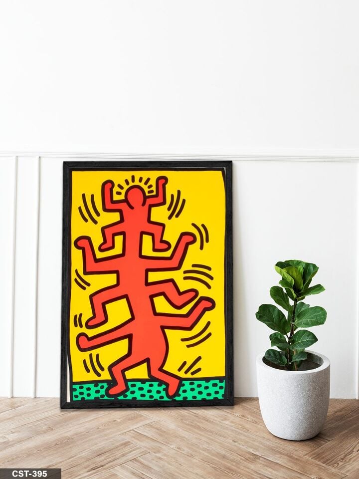 Keith Haring Growing Tek Parça Ahşap Çerçeveli Tablo Siyah - 40 x 60 CM