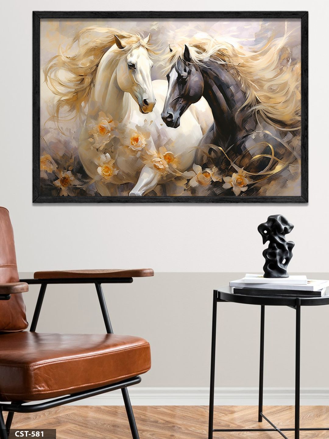 Asil Atlar Tek Parça Ahşap Çerçeveli Tablo Siyah - 20 x 30 CM