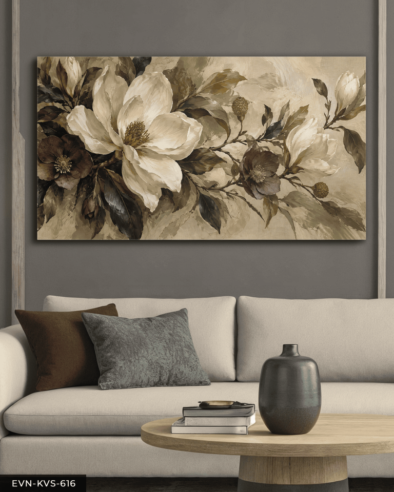 Yağlı Boya Görünümlü Vintage Çiçekler Tek Parça Kanvas - Canvas Tablo