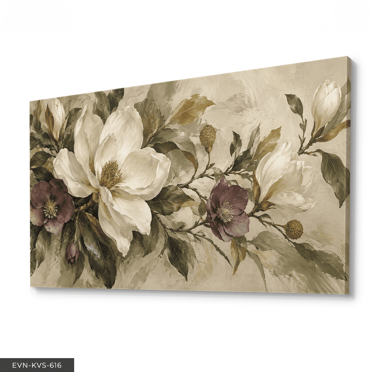 Yağlı Boya Görünümlü Vintage Çiçekler Tek Parça Kanvas - Canvas Tablo
