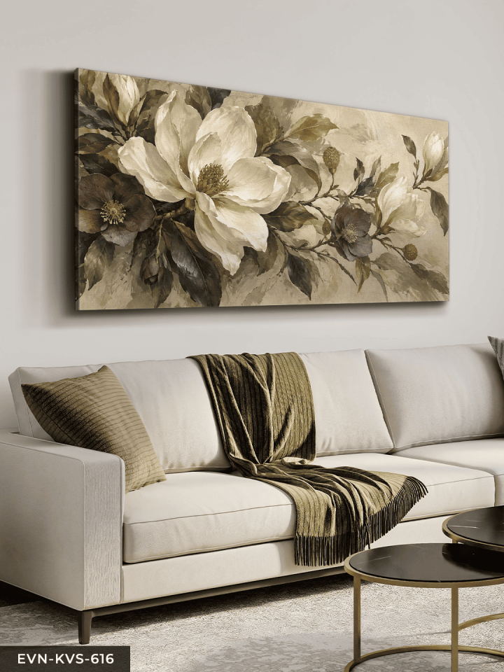 Yağlı Boya Görünümlü Vintage Çiçekler Tek Parça Kanvas - Canvas Tablo