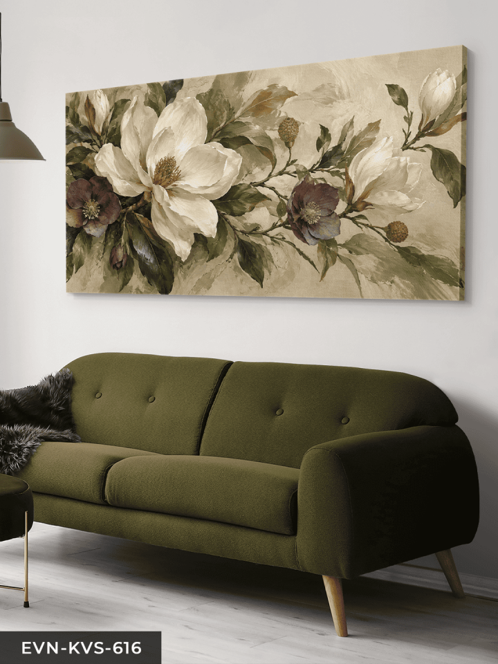 Yağlı Boya Görünümlü Vintage Çiçekler Tek Parça Kanvas - Canvas Tablo