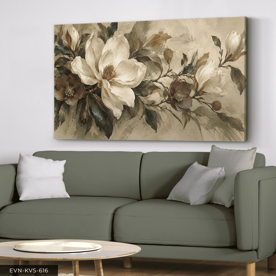 Yağlı Boya Görünümlü Vintage Çiçekler Tek Parça Kanvas - Canvas Tablo