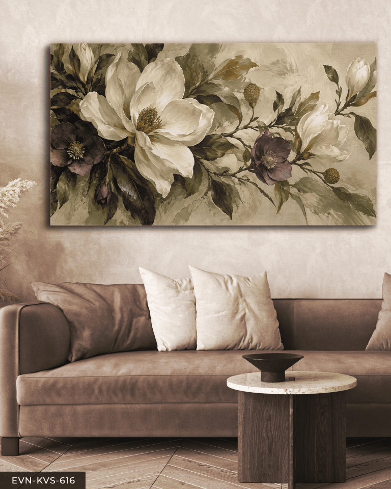 Yağlı Boya Görünümlü Vintage Çiçekler Tek Parça Kanvas - Canvas Tablo