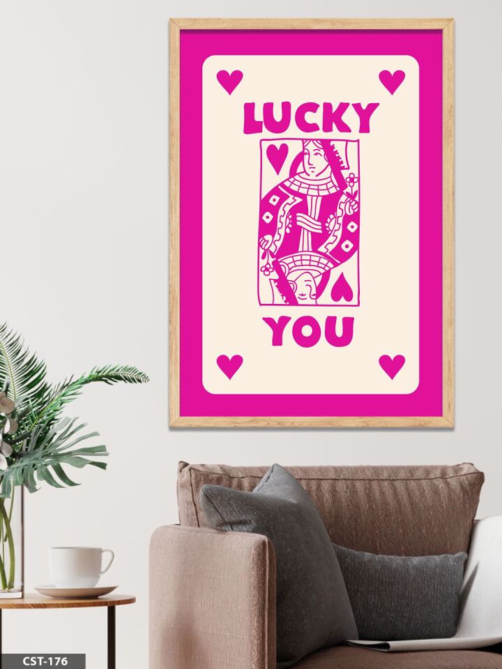 Şans Kartı - Parlak Pembe Tek Parça Ahşap Çerçeveli Tablo Naturel - 50 x 70 CM
