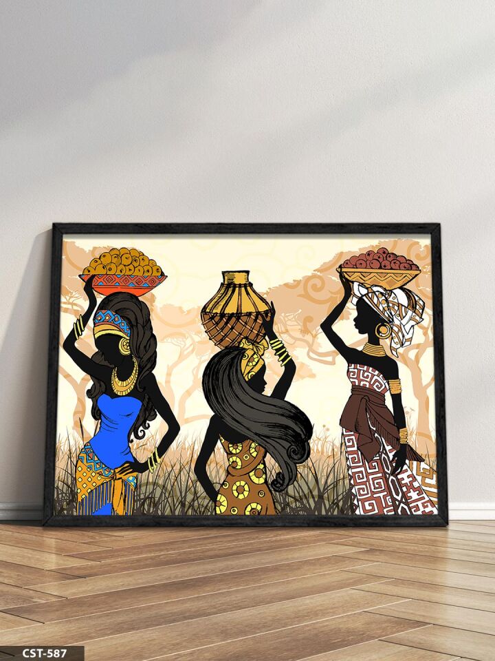Afrikalı Kadınlar Tek Parça Ahşap Çerçeveli Tablo Siyah - 20 x 30 CM