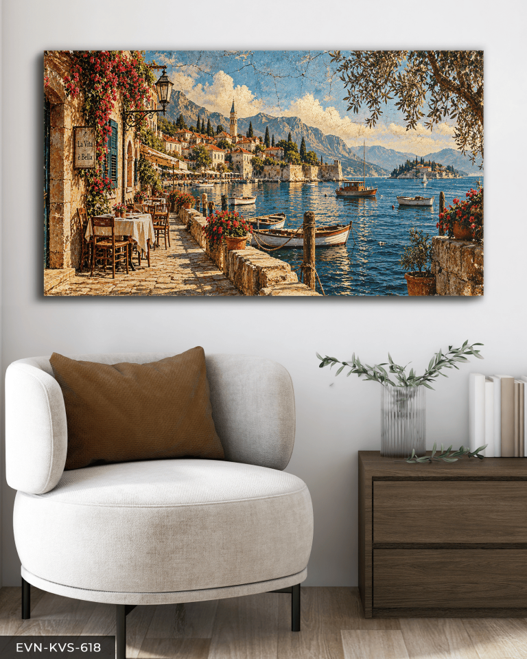 Taş Evler ve Deniz Tek Parça Kanvas - Canvas Tablo