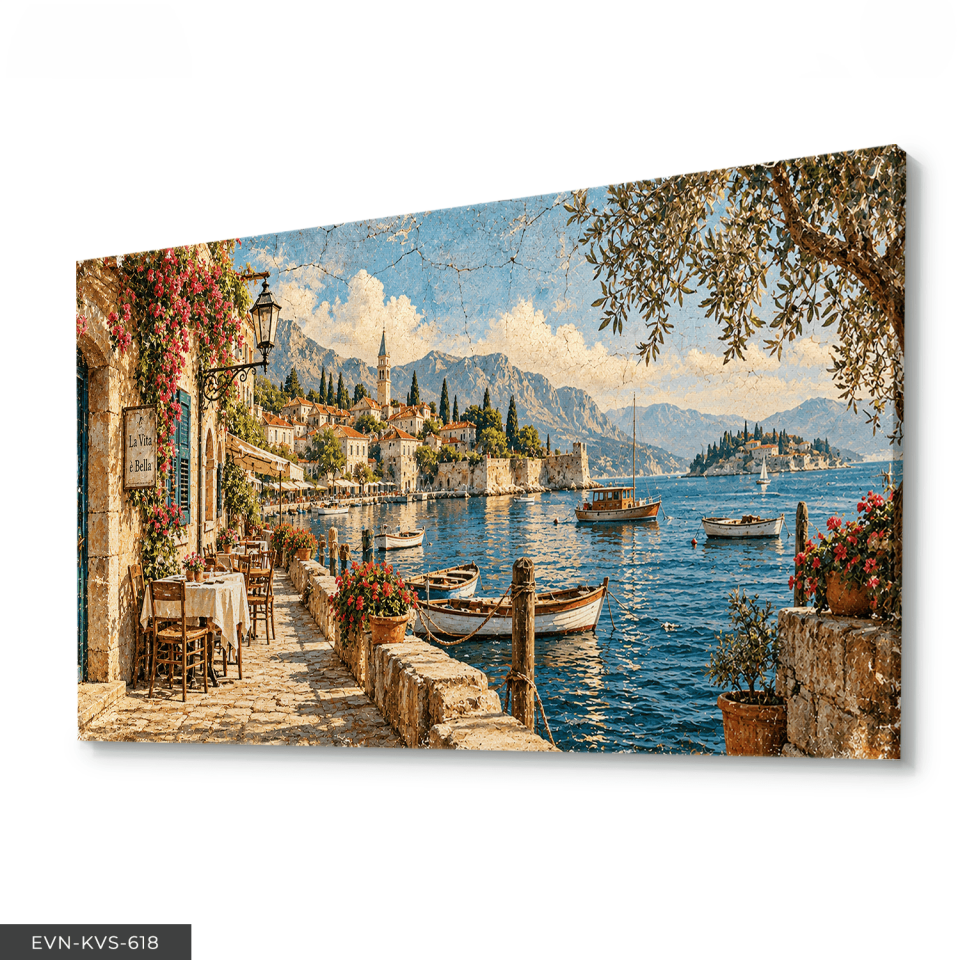 Taş Evler ve Deniz Tek Parça Kanvas - Canvas Tablo