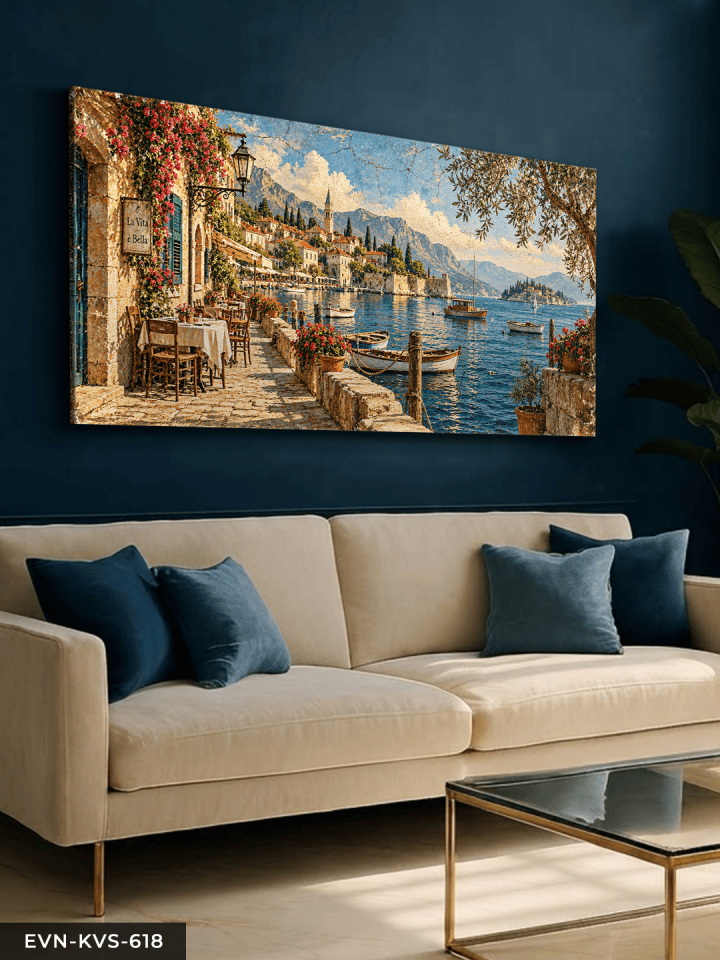 Taş Evler ve Deniz Tek Parça Kanvas - Canvas Tablo