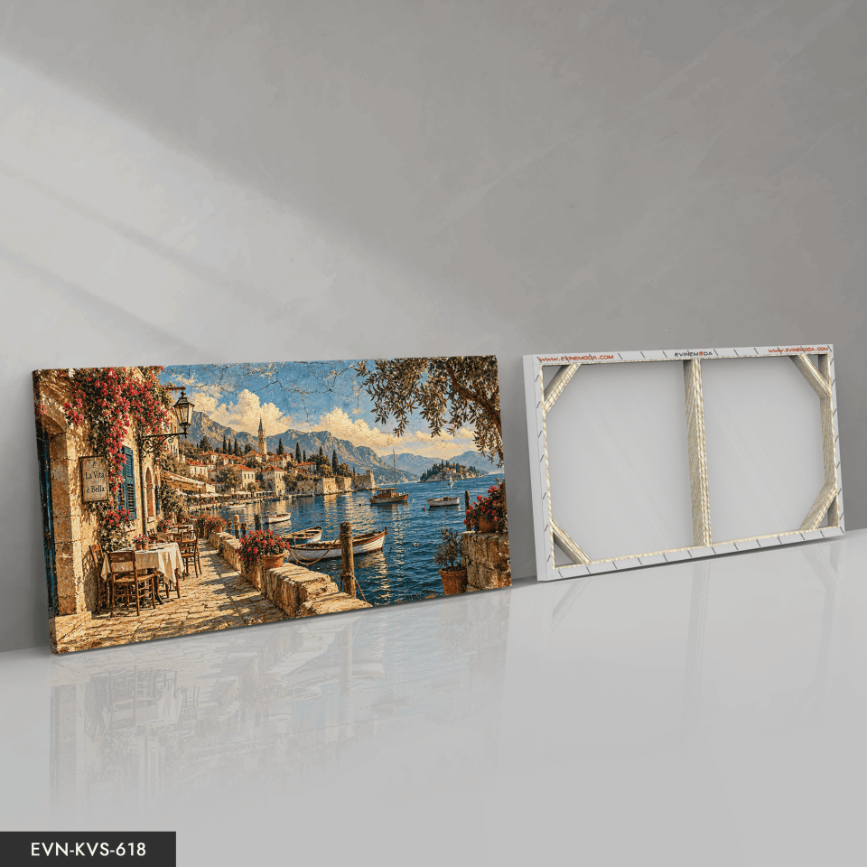 Taş Evler ve Deniz Tek Parça Kanvas - Canvas Tablo