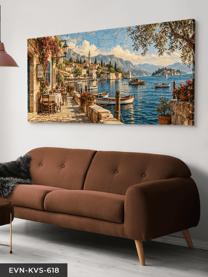 Taş Evler ve Deniz Tek Parça Kanvas - Canvas Tablo