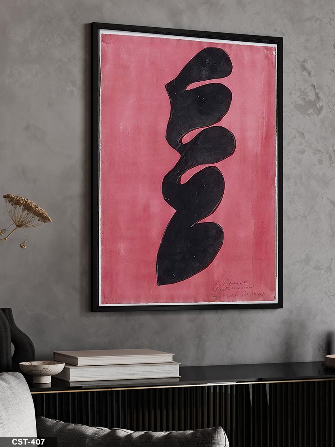 Picasso Kırmızı Zemin Siyah Figür Tek Parça Ahşap Çerçeveli Tablo Siyah - 40 x 60 CM