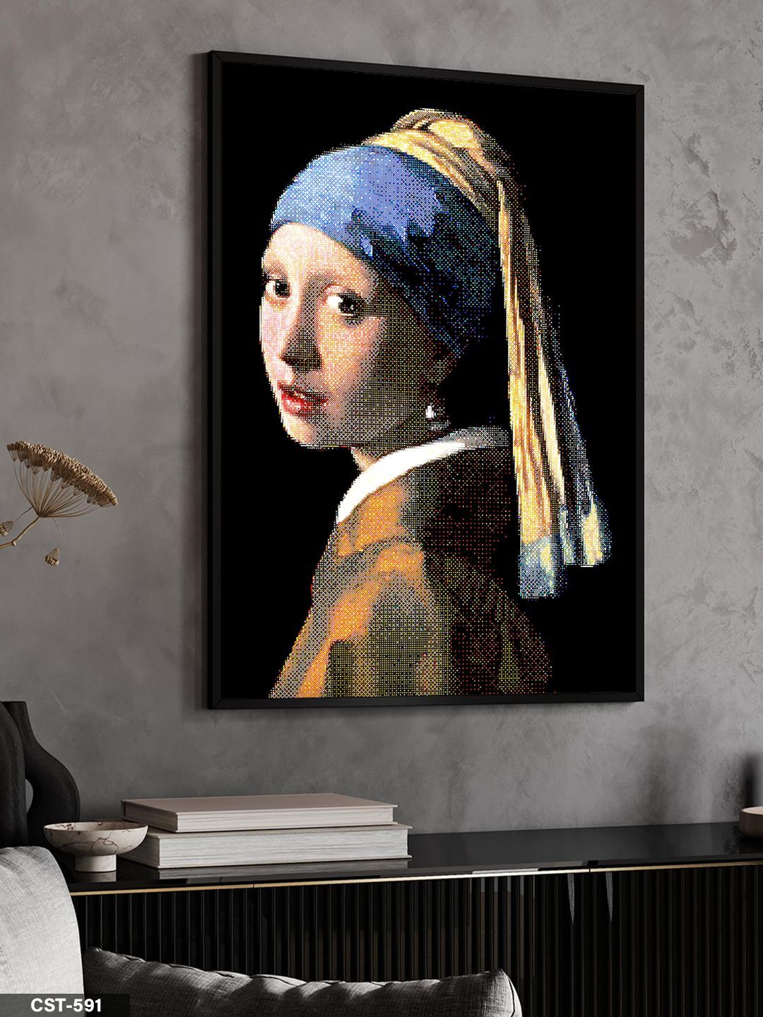 İnci Küpeli Kız Tek Parça Ahşap Çerçeveli Tablo Siyah - 20 x 30 CM