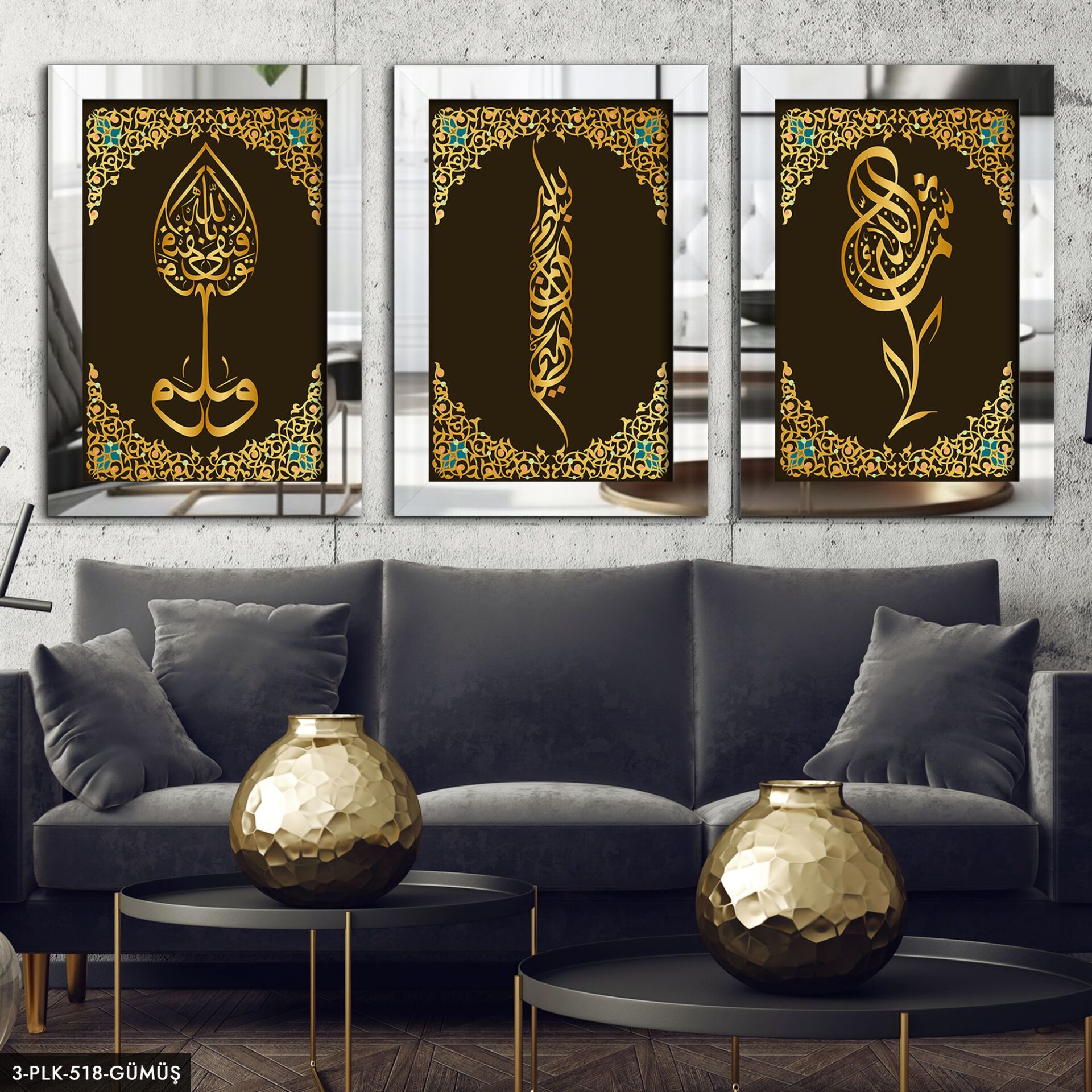 Hud Suresi Besmele Maşallah 3 Parça Pleksi Aynalı Tablo 40 x 60 CM - Gümüş