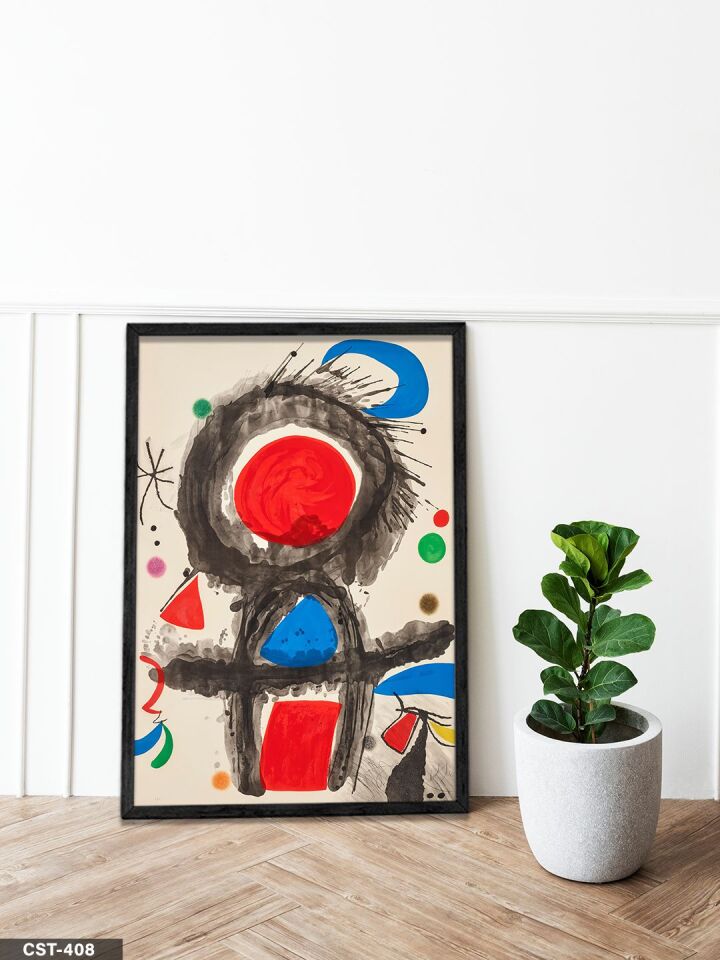 Renkli Figürler Tek Parça Ahşap Çerçeveli Tablo Siyah - 40 x 60 CM