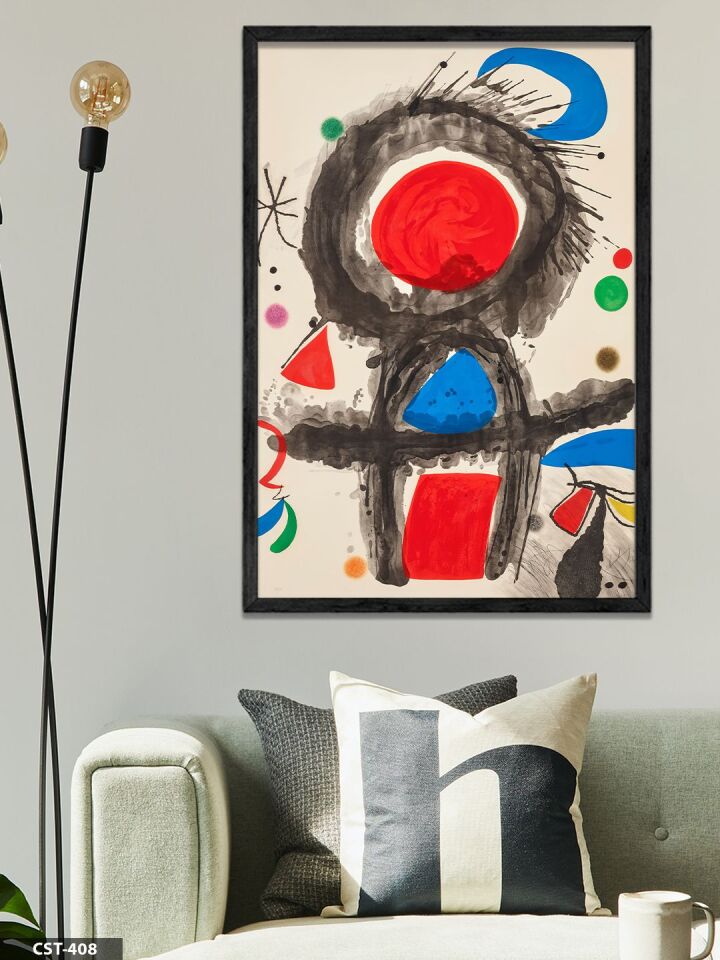 Renkli Figürler Tek Parça Ahşap Çerçeveli Tablo Siyah - 40 x 60 CM