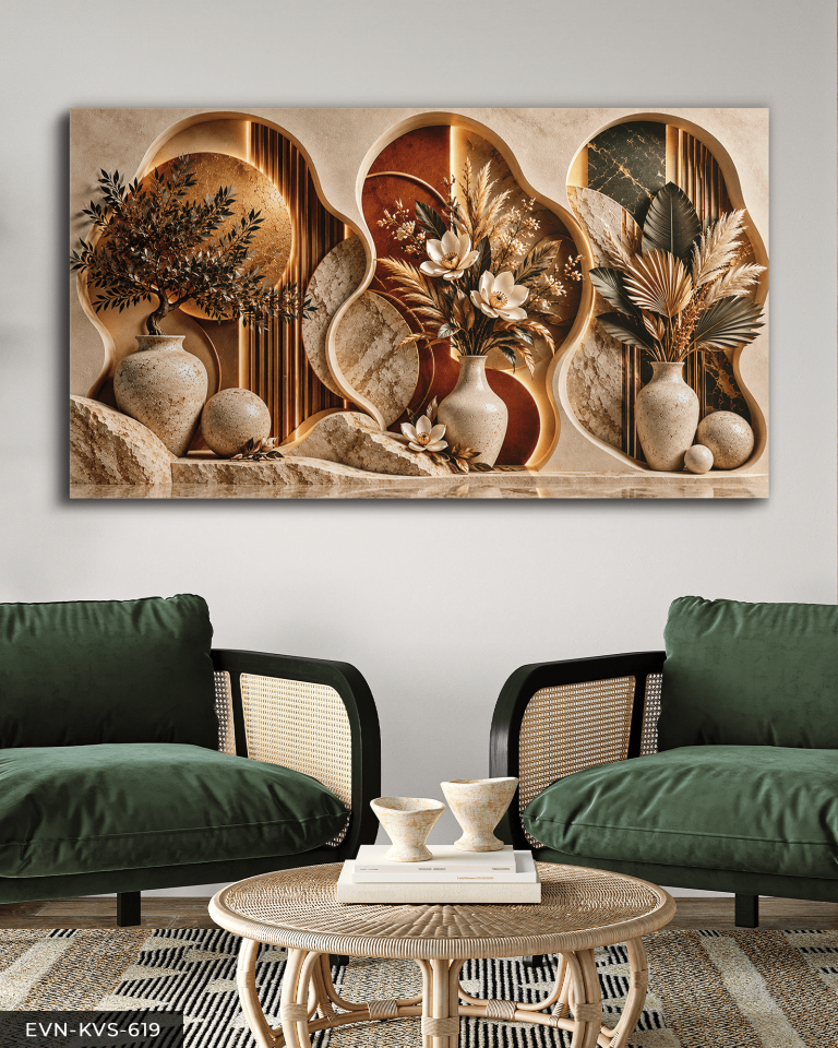 Boho Tarzda Vazoda Çiçekler Tek Parça Kanvas - Canvas Tablo
