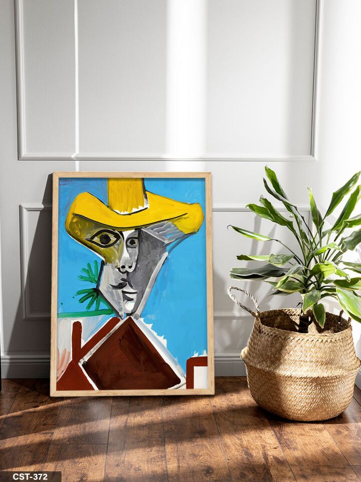 Pablo Picasso Sarı Şapkalı Portre Tek Parça Ahşap Çerçeveli Tablo Naturel - 30 x 40 CM