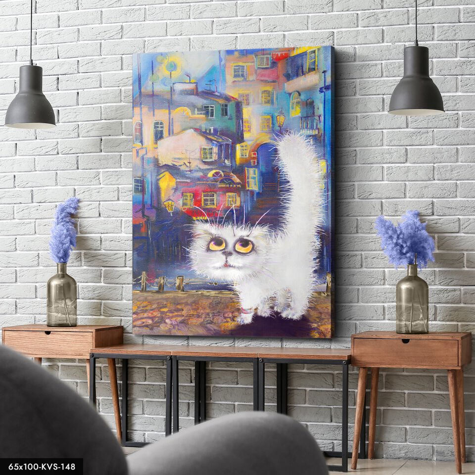 Sevimli Kedi Kanvas - Canvas Tablo 40 x 30 CM - Çok Renkli