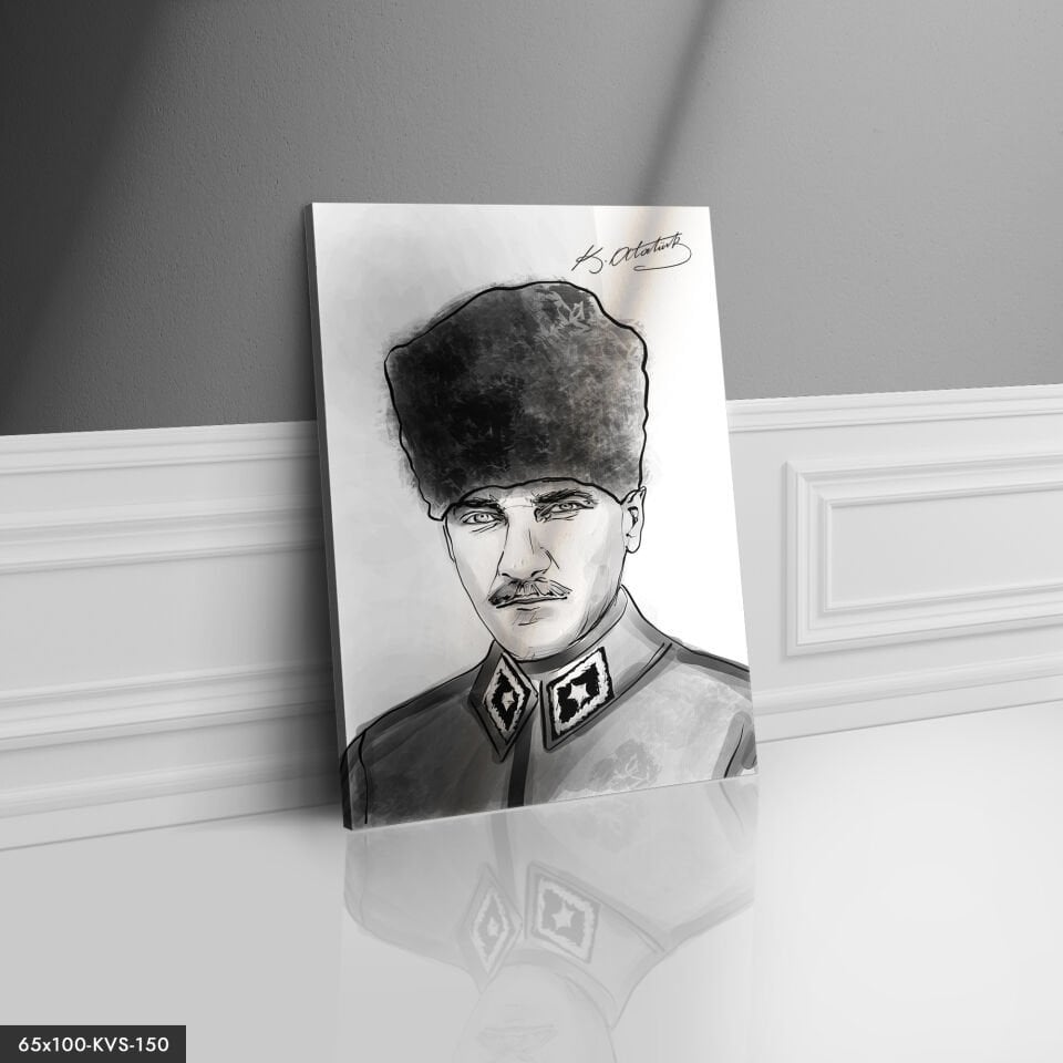 Beyaz Mustafa Kemal Atatürk Kanvas Tablo
