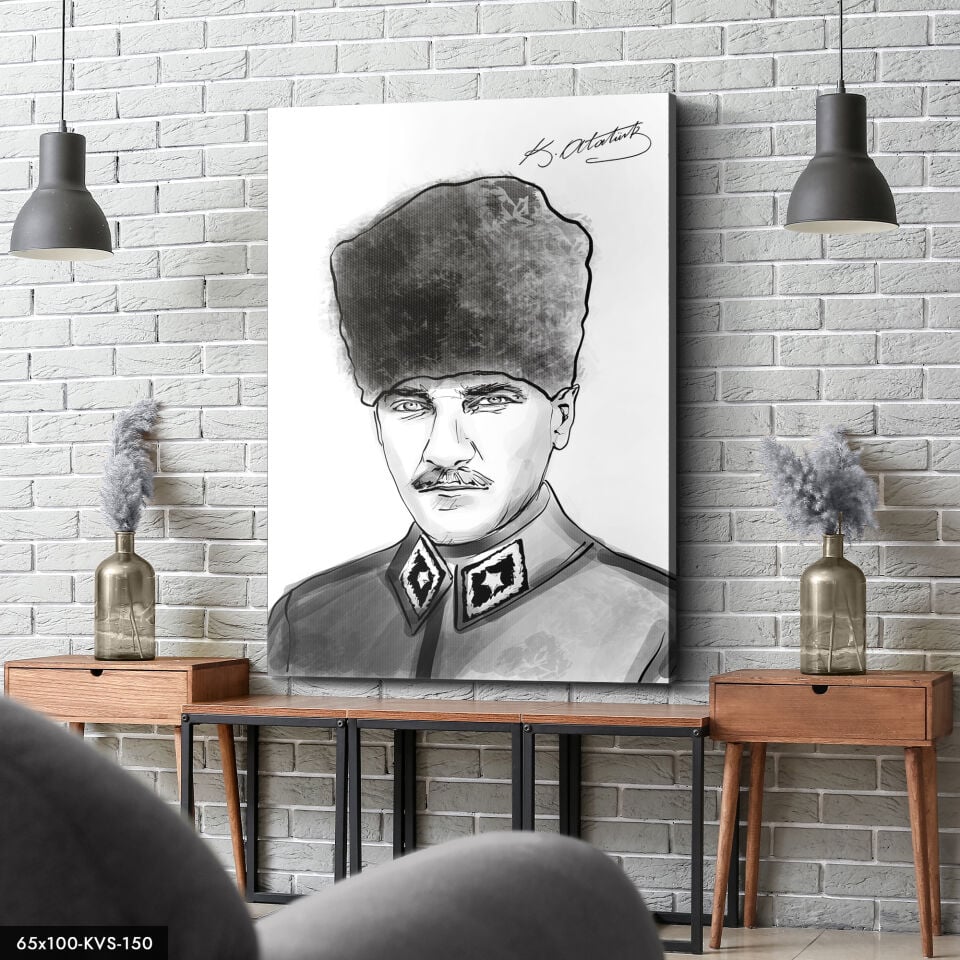 Beyaz Mustafa Kemal Atatürk Kanvas Tablo