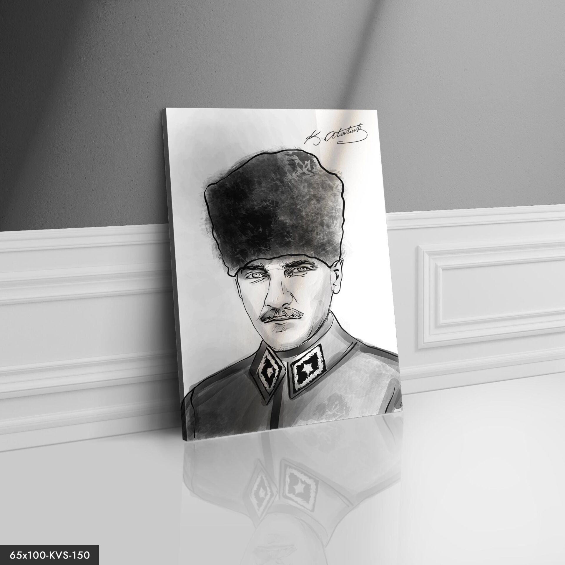 Beyaz Mustafa Kemal Atatürk Kanvas Tablo 40 x 30 CM - Çok Renkli