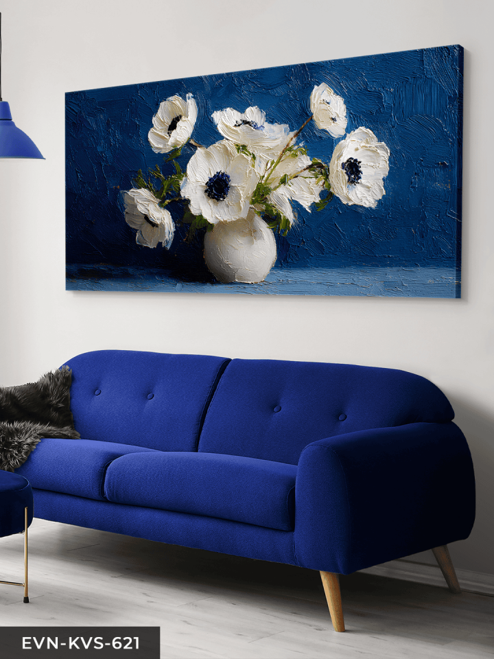 Yağlı Boya Görünümlü Beyaz Çiçek Tek Parça Kanvas - Canvas Tablo
