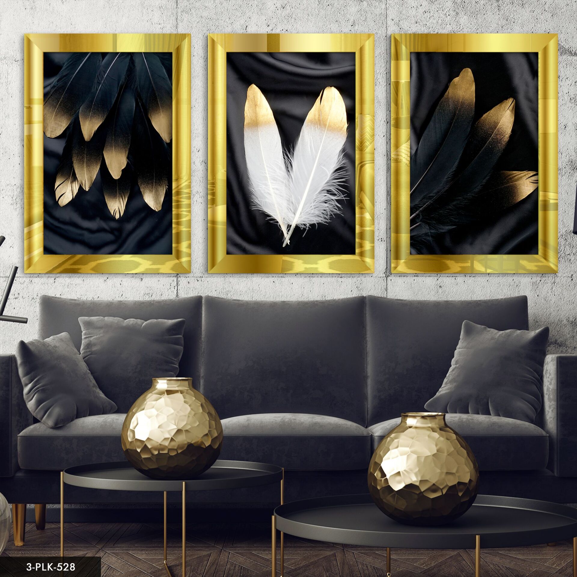 Tüy 3 Parça Pleksi Aynalı Tablo 40 x 60 CM - Gold