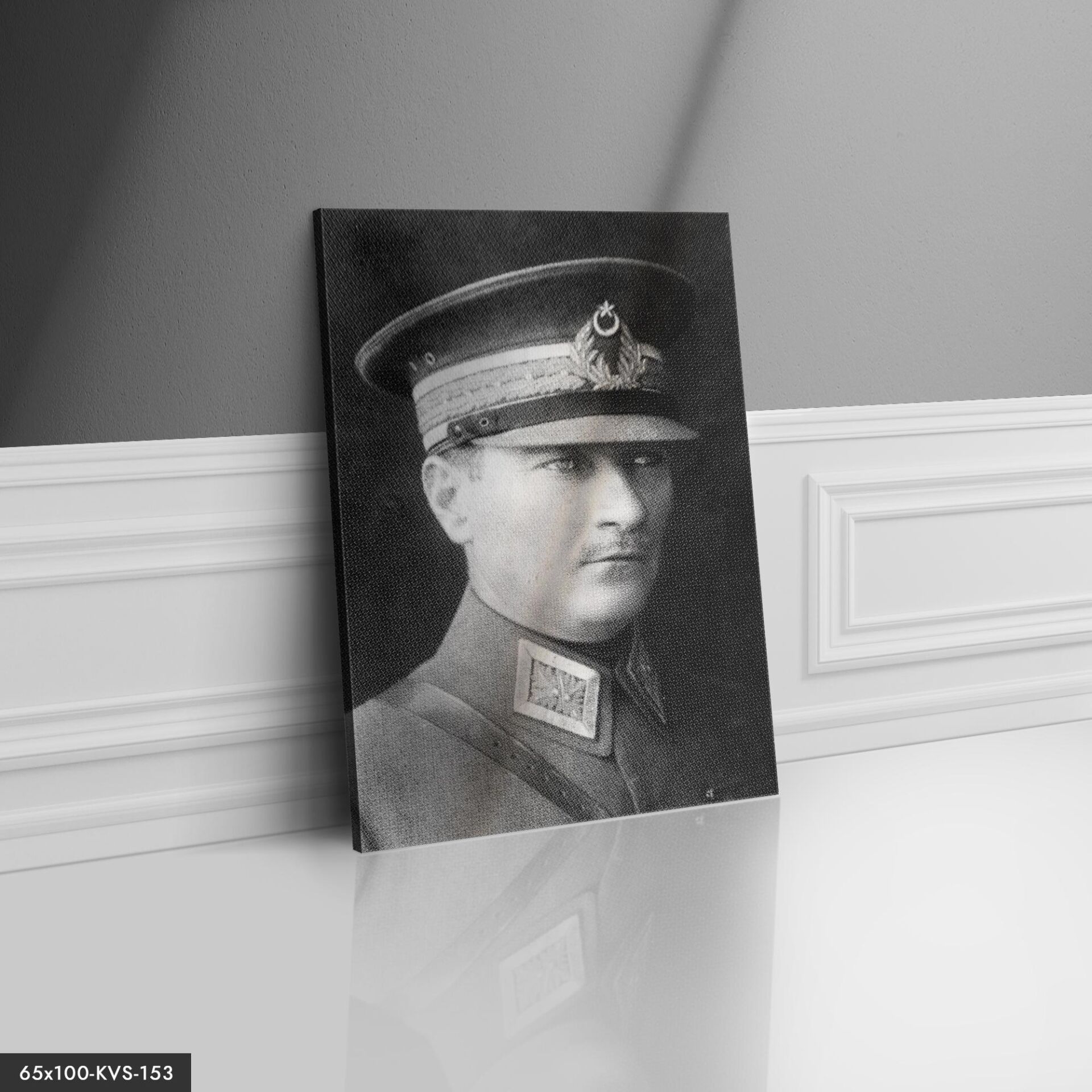 Siyah Mustafa Kemal Atatürk Kanvas Tablo 40 x 30 CM - Çok Renkli