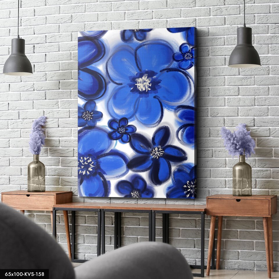 Mavi Çiçekler Kanvas - Canvas Tablo 40 x 30 CM - Çok Renkli