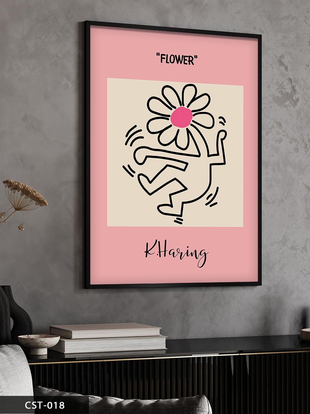 Flower Tek Parça Ahşap Çerçeveli Tablo Siyah - 30 x 40 CM