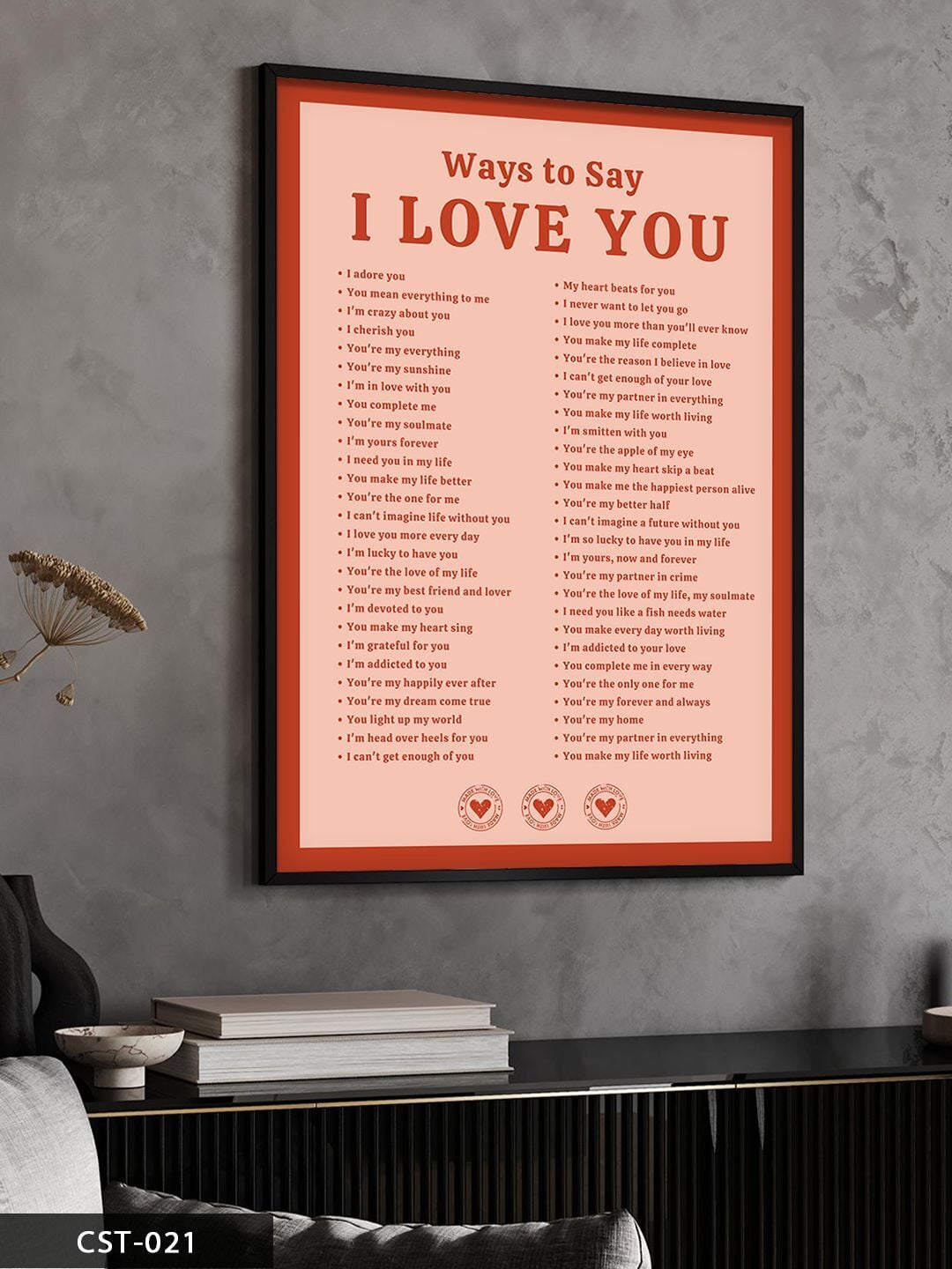 I Love You Tek Parça Ahşap Çerçeveli Tablo Siyah - 30 x 40 CM