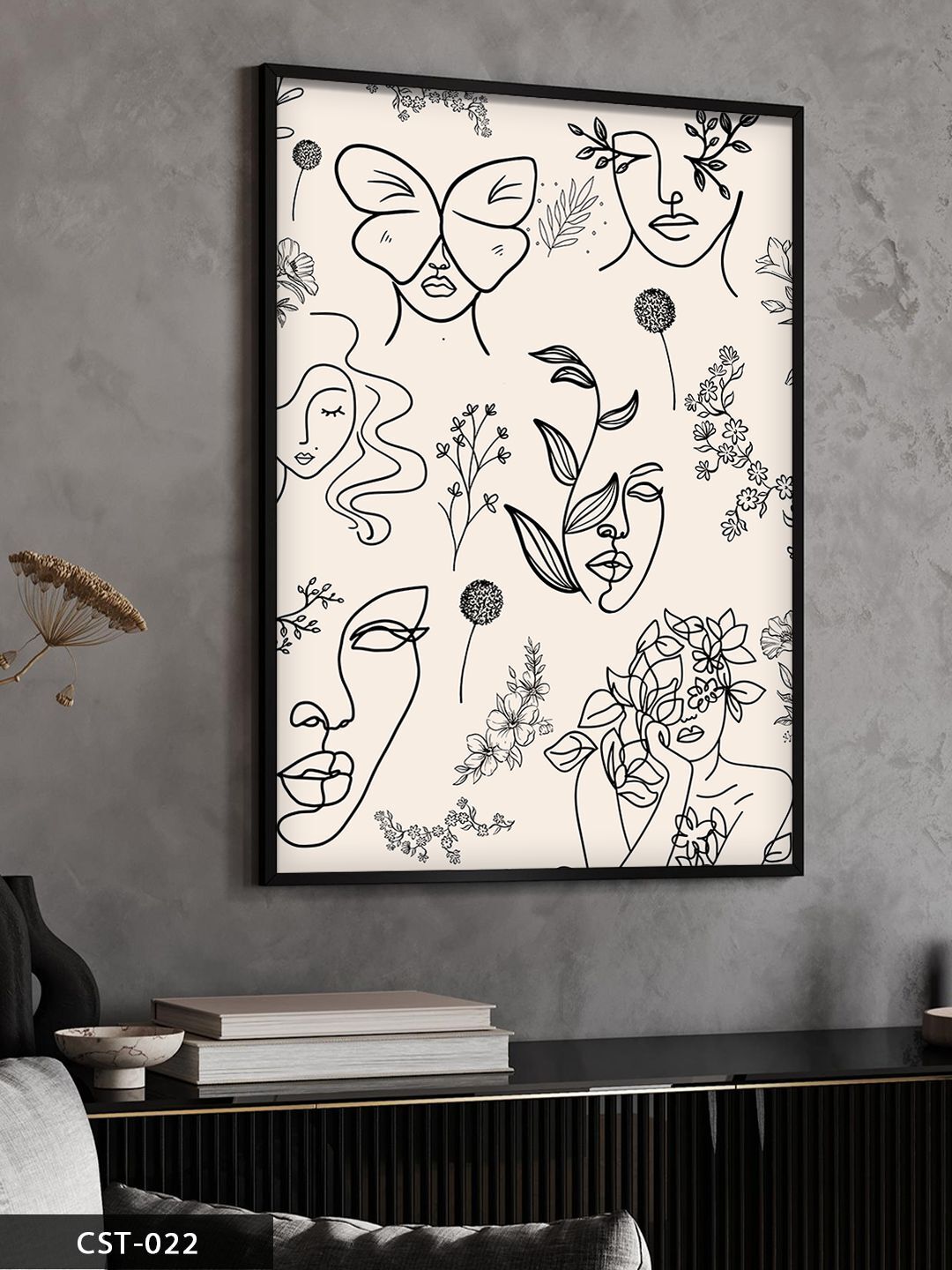 Minimal Kadın Çizim Tek Parça Ahşap Çerçeveli Tablo Siyah - 30 x 40 CM