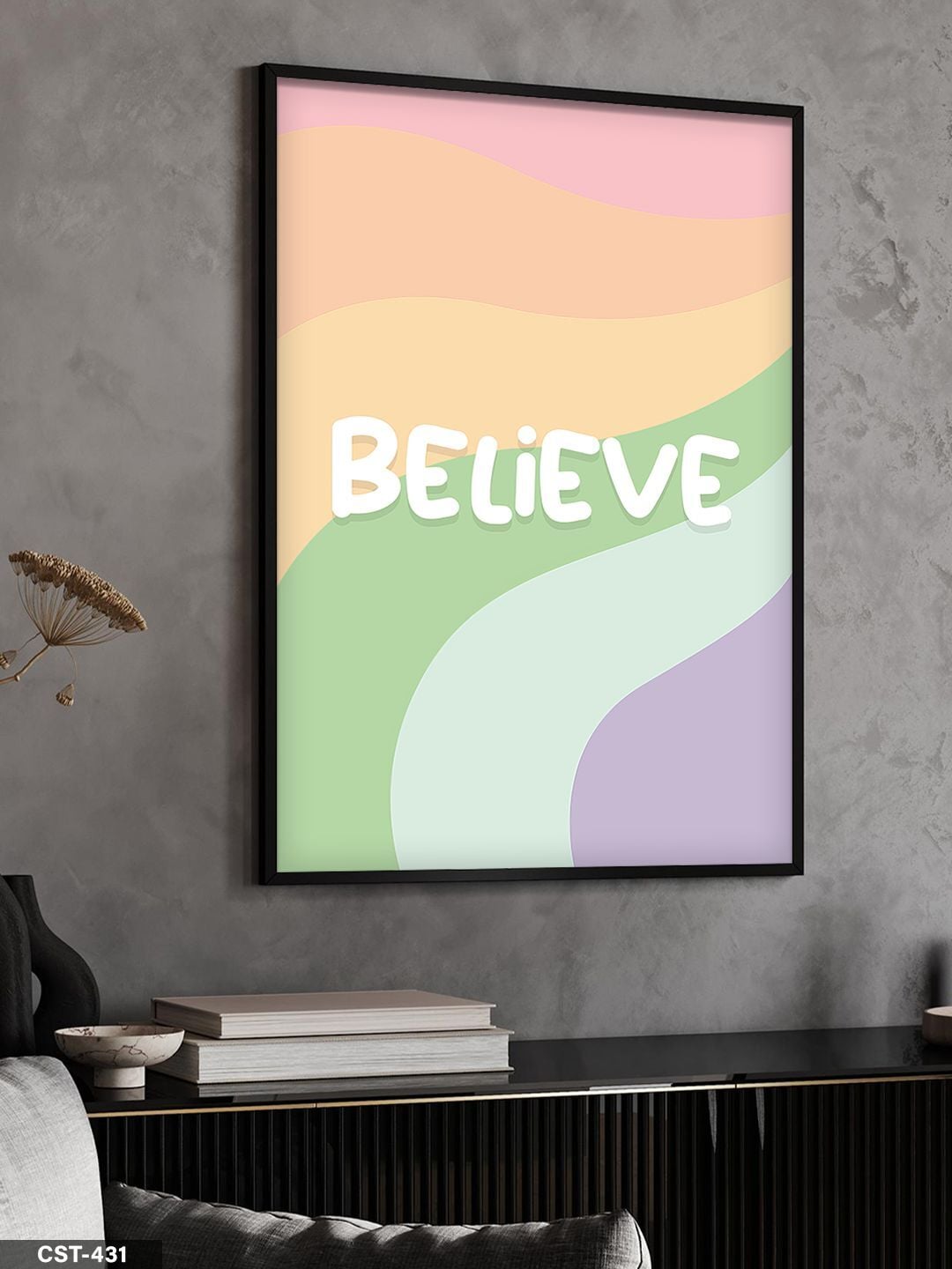 Renkli Believe Tek Parça Ahşap Çerçeveli Tablo Siyah - 40 x 60 CM