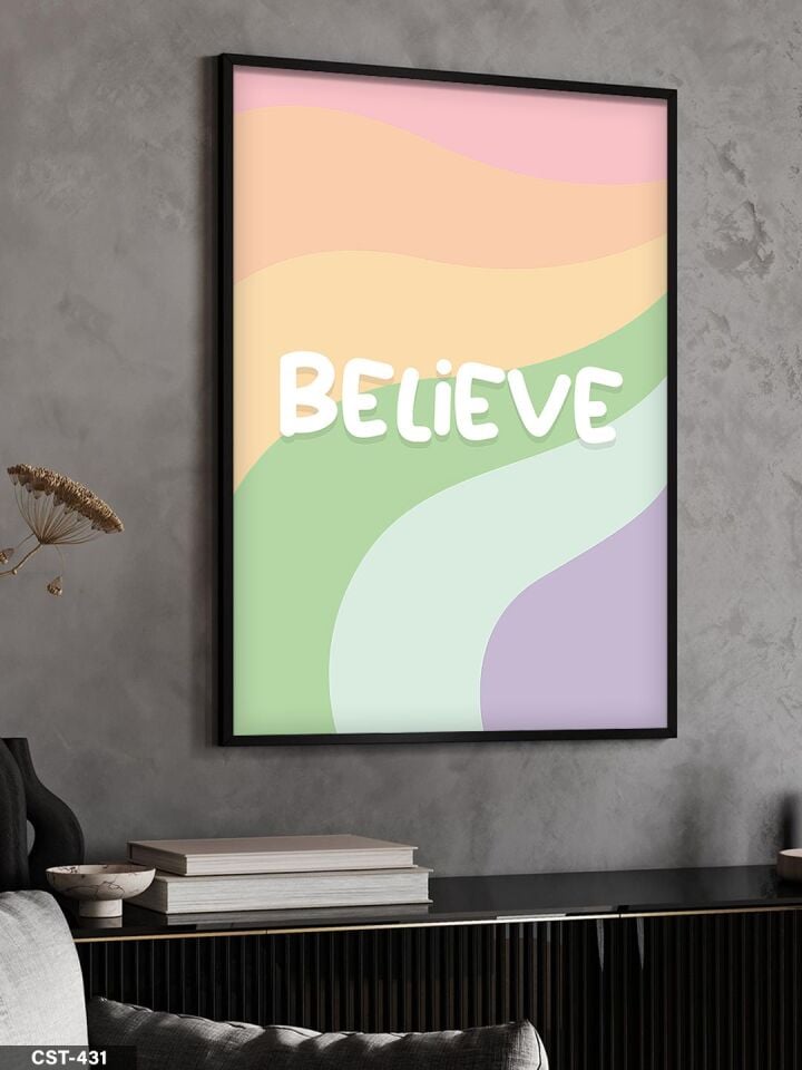 Renkli Believe Tek Parça Ahşap Çerçeveli Tablo Siyah - 40 x 60 CM