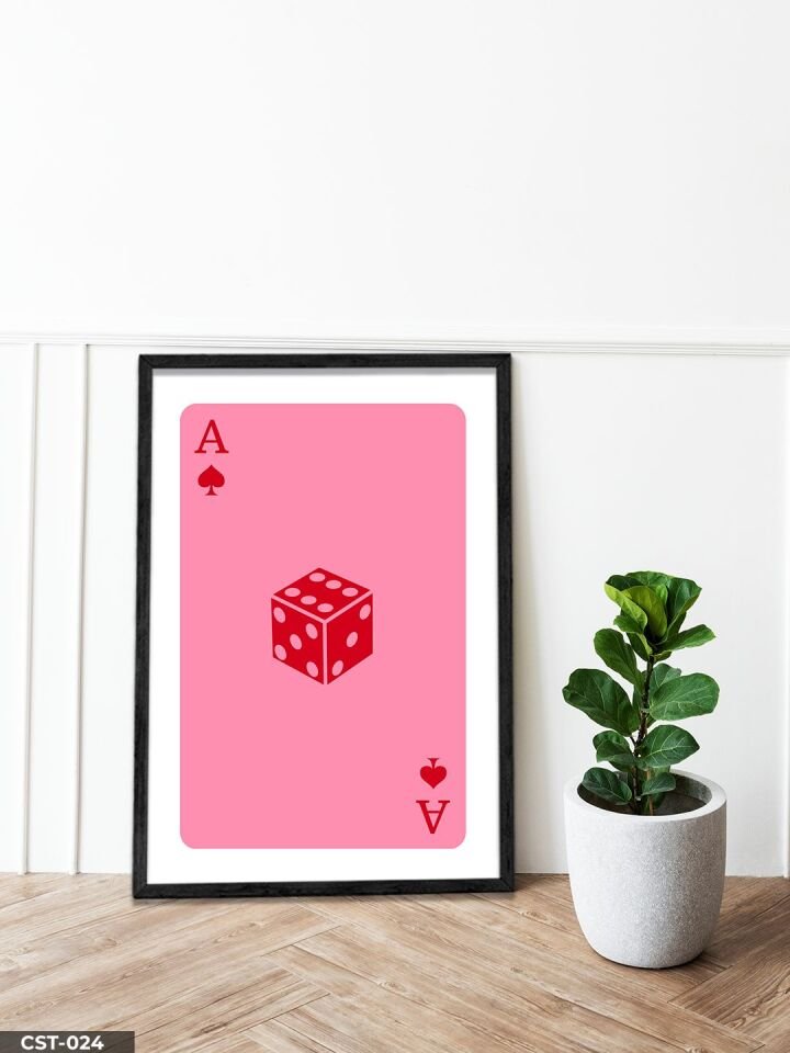 Blackjack Kart Zar Tek Parça Ahşap Çerçeveli Tablo Siyah - 30 x 40 CM